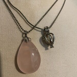 Rose Quartz Teardrop Pendant Necklace with Silver-Tone Chain